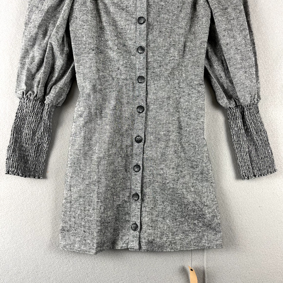 Reformation Gambino Harper Mini Dress Womens 6 Gray Puff Sleeve Smocked NWT - Picture 4 of 16